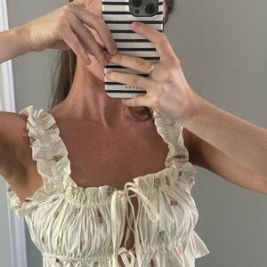 WeWoreWhat Cream Floral Ruffle Blouse